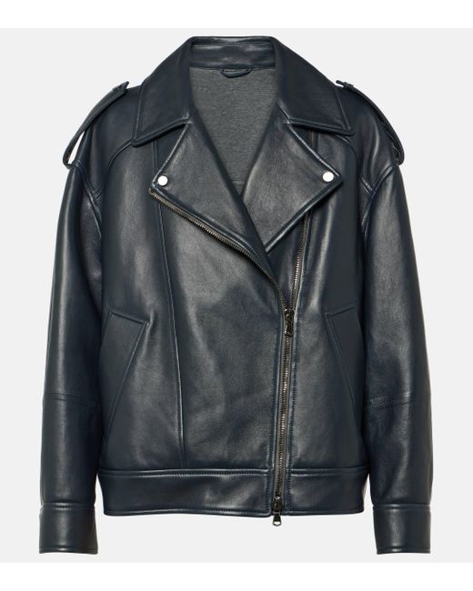 Brunello Cucinelli Black Oversized Leather Biker Jacket