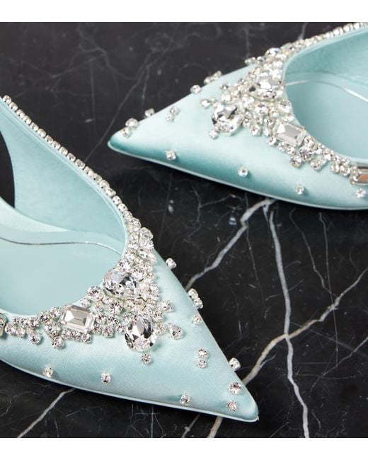 Gucci Crystal-Embellished Satin Slingback Pumps in Blue | Lyst