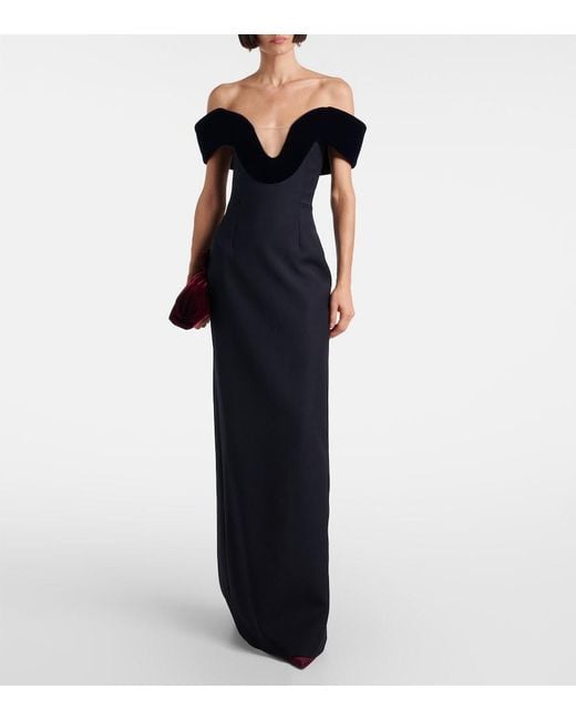 David Koma Blue Off-Shoulder Wool-Blend Bustier Gown