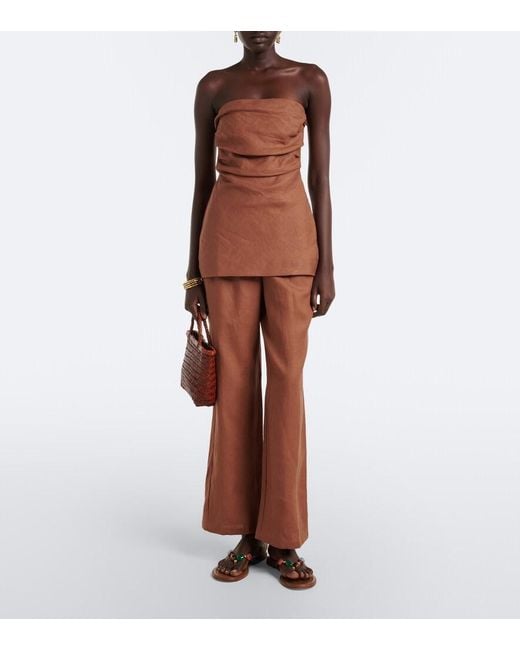 Faithfull The Brand Brown Salina Linen Top