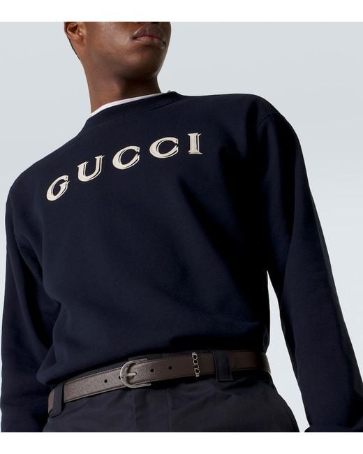 Gucci Blue Logo Cotton Jersey Sweatshirt for men