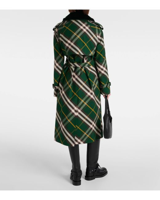 Trench-coat Check en coton Burberry en coloris Green
