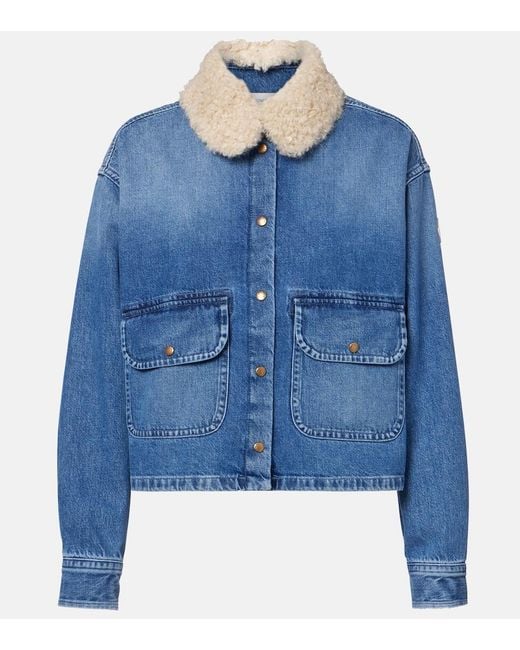 Moncler Blue Teddy-Trimmed Denim Shirt