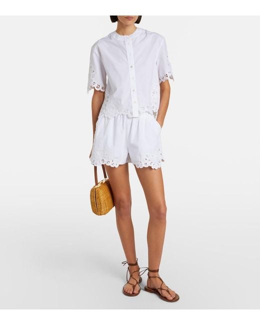 Veronica Beard White Vivaldi Embroidered Cotton Shorts