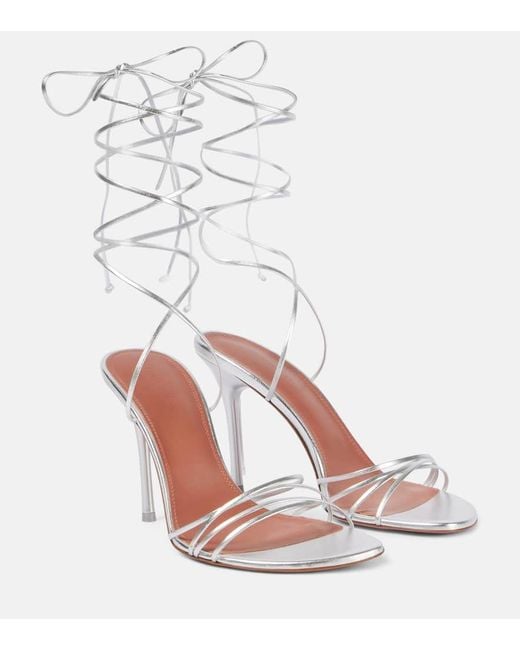 AMINA MUADDI White Lori 95 Metallic Leather Sandals