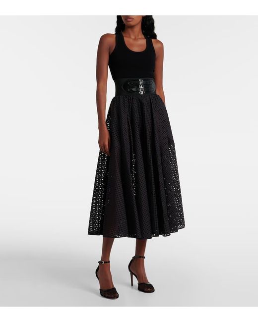 Alaïa Blue Cotton-Blend Midi Skirt