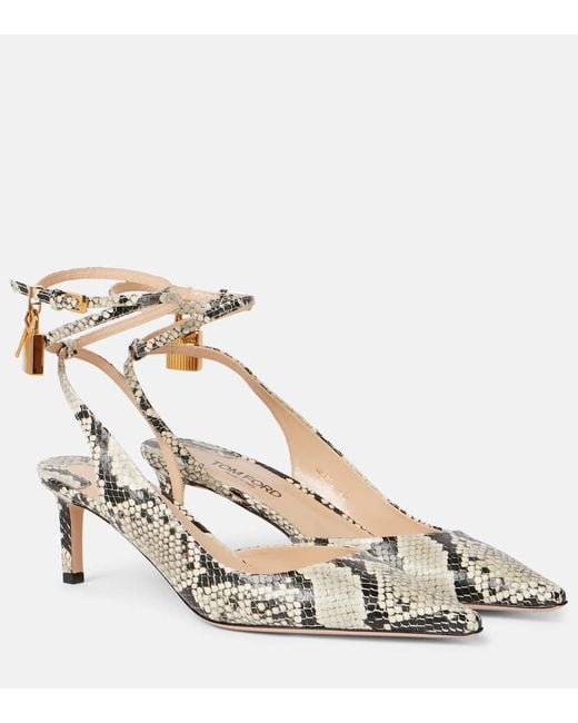 Tom Ford Metallic Padlock 55 Snake-Effect Slingback Sandals