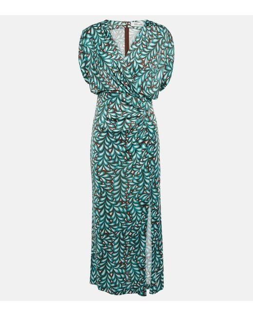 Diane von Furstenberg Green Williams Printed Jersey Midi Dress