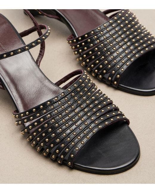 Khaite Black Drew Studded Leather Wedge Sandals