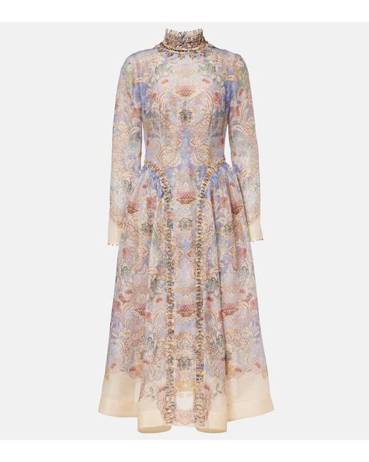 Zimmermann Multicolor Rebellion Linen And Silk Midi Dress