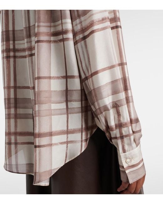 Brunello Cucinelli Natural Checked Silk Shirt
