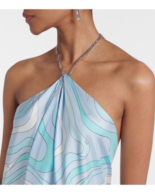 Abito Midi Asimmetrico Marmo di Emilio Pucci in Blue