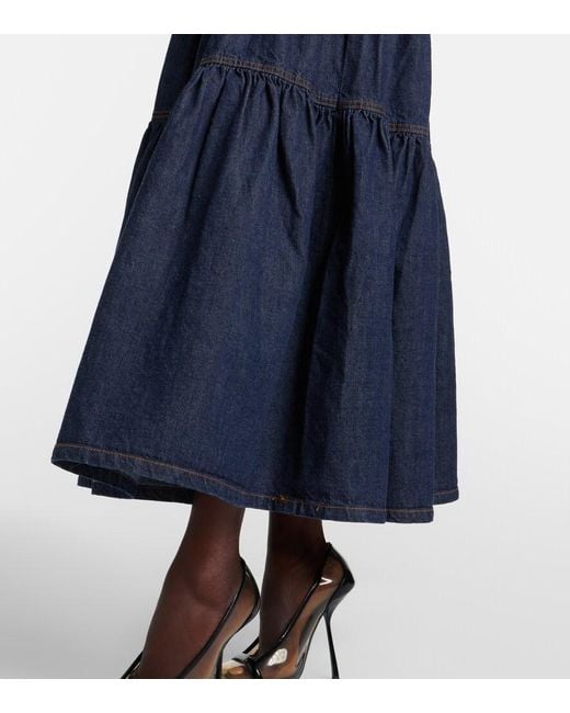 Saint Laurent Blue Tiered Denim Maxi Skirt