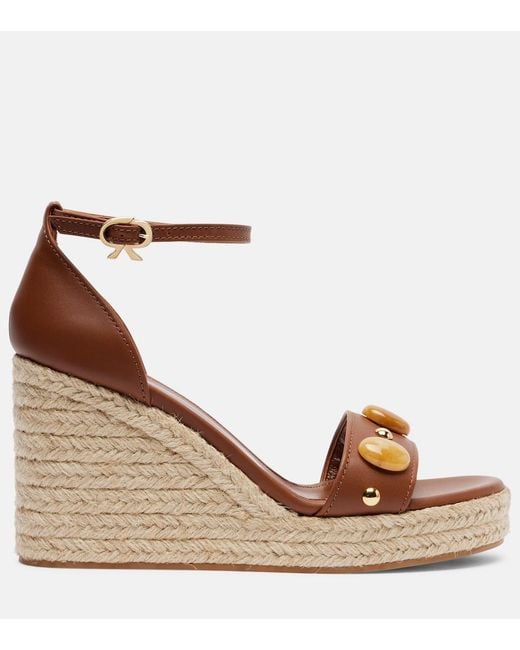 Gianvito Rossi Brown Embellished Leather Espadrille Wedges