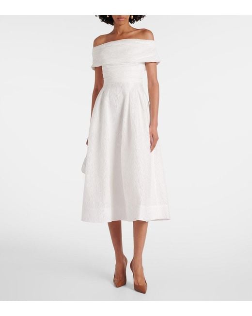 Rebecca Vallance White Adalyn Off-Shoulder Brocade Midi Dress
