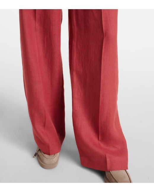 Brunello Cucinelli Red Weite Hose Aus Hanf Und Leinen