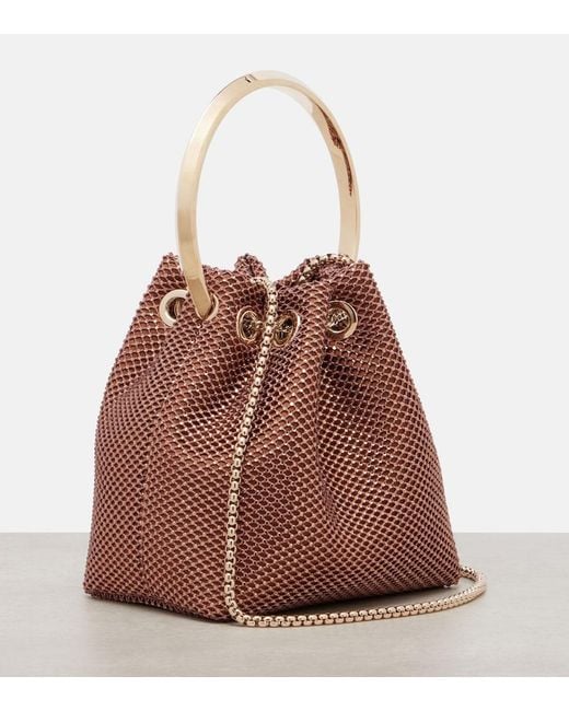 Jimmy Choo Brown Bon Bon Small Embellished Satin Bucket Bag