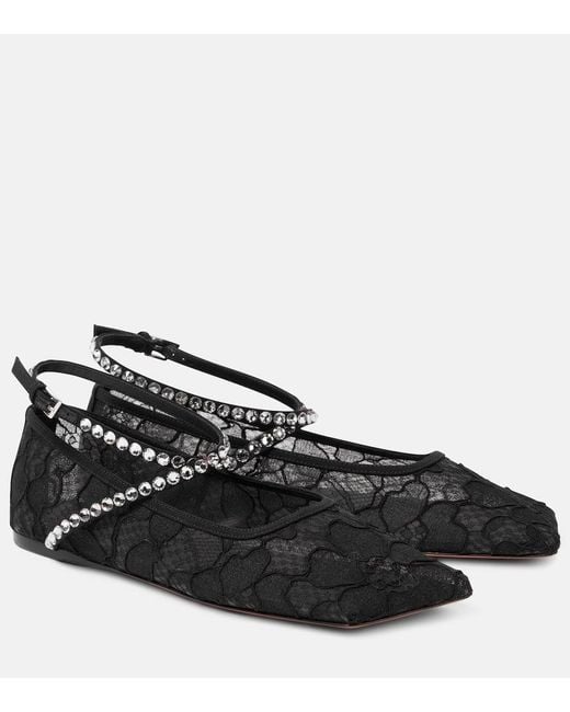 AMINA MUADDI Black Ane Embellished Lace Ballet Flats