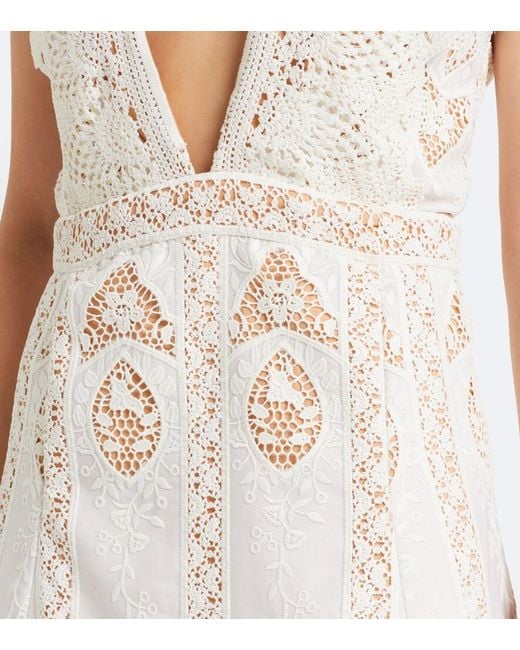 Johanna Ortiz White Embroidered Crochet Midi Dress