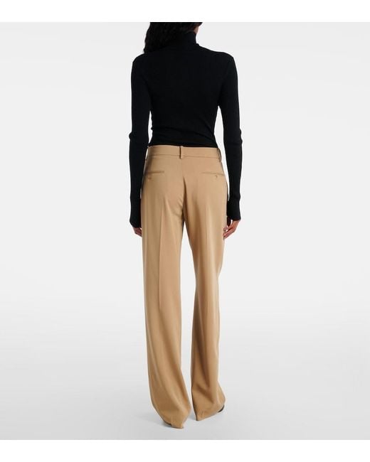 Ralph Lauren Natural Corrine Low-Rise Wool Wide-Leg Pants