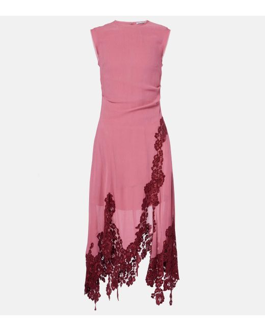 Acne Pink Lace-Trimmed Crepe Midi Dress