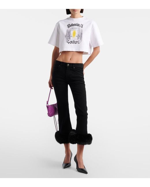Balenciaga White Printed Cropped Cotton Jersey T-Shirt