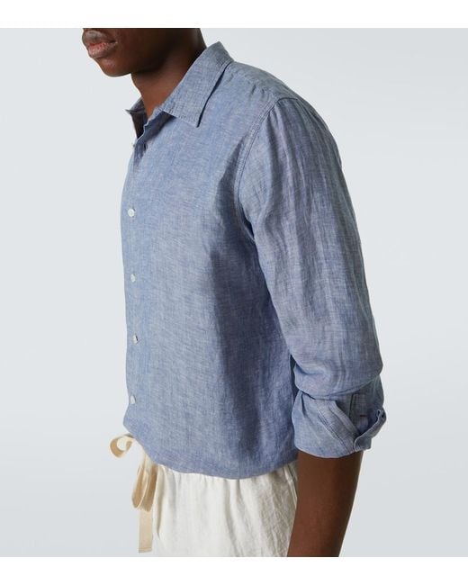 Orlebar Brown Blue Justin Linen Chambray Shirt for men