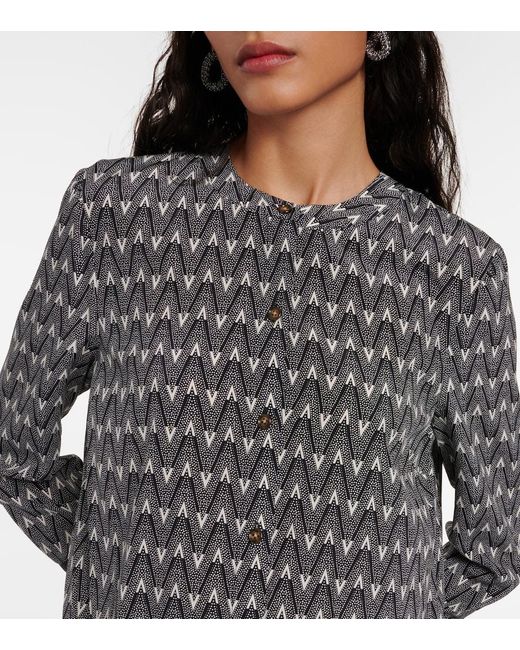 Veronica Beard Gray Acacia Logo Silk-Blend Blouse