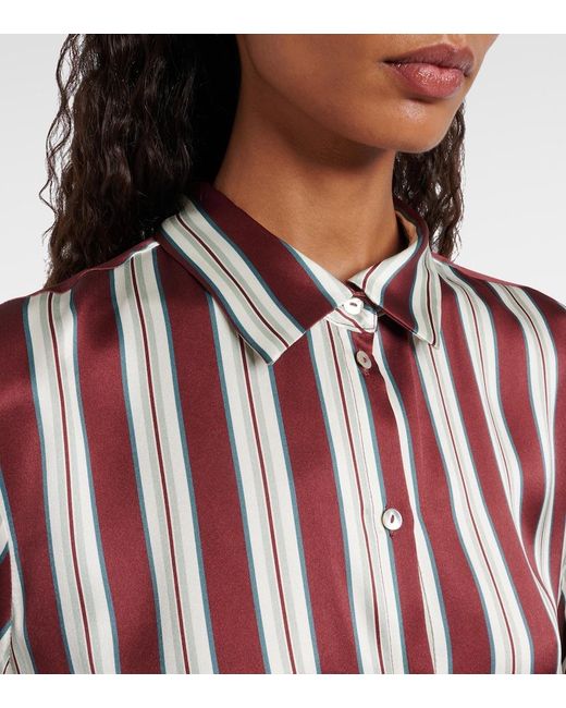 Asceno Red Striped Silk Satin Pajama Shirt