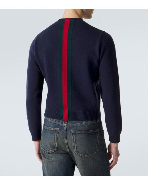 Gucci Blue Web Stripe Wool Sweater for men