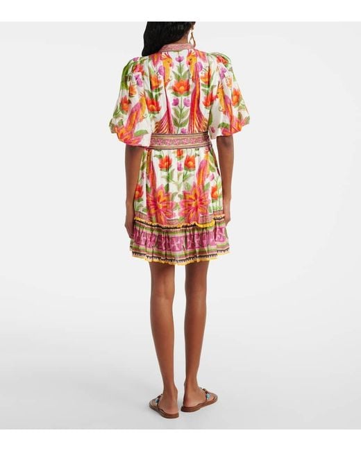 Vestido Corto En Mezcla De Algodon Con Cinturon Farm Rio de color Multicolor