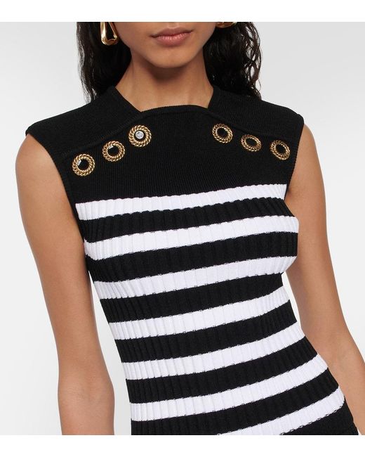 Balmain Black Verziertes Top Aus Rippstrick