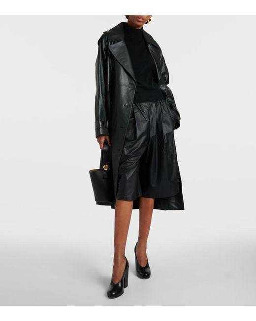 Yves Salomon Black Leather Bermuda Shorts