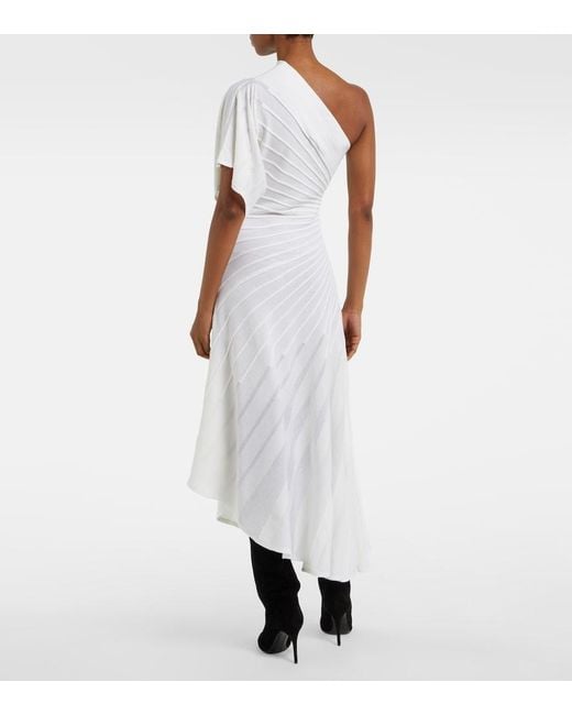 Alaïa White Asym Ray Virgin Wool Midi Dress