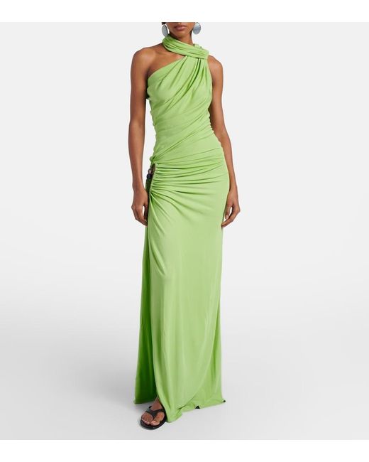 Christopher Esber Green Cutout Embellished Draped Maxi Dress