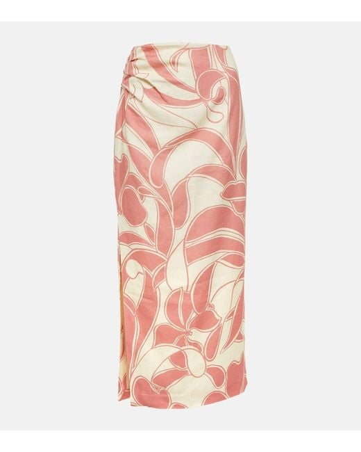 Falda Larga Belletto De Lino Estampada Sir de color Pink