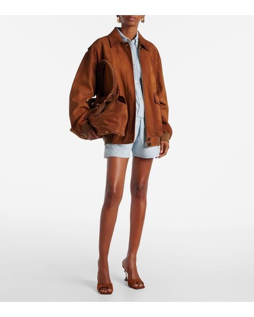 Mach & Mach Brown Puffy Heart Ring 95 Suede Mules