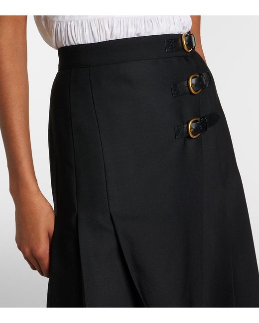 Chloé Black Pleated Virgin Wool Midi Skirt