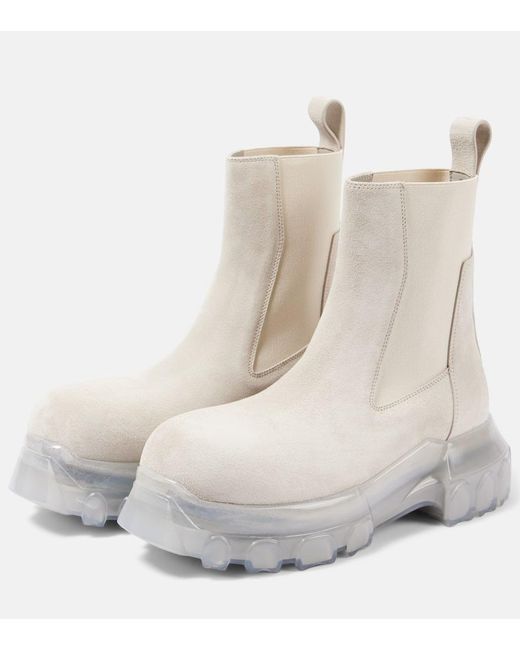 Rick Owens White Beatle Tractor Leather Ankle Boots