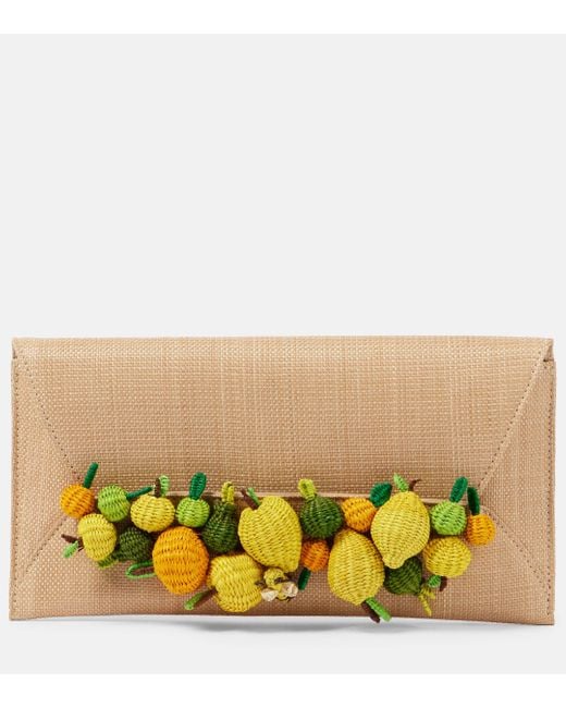 Aquazzura Yellow Citrus Punch Embellished Raffia Clutch