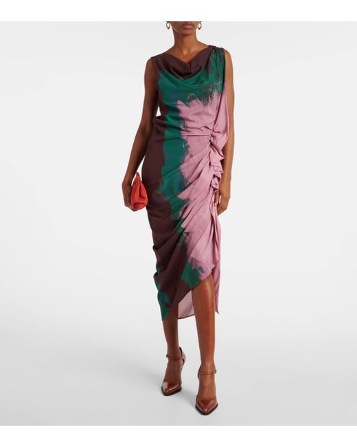 Dries Van Noten Pink Draped Silk-blend Georgette Midi Dress