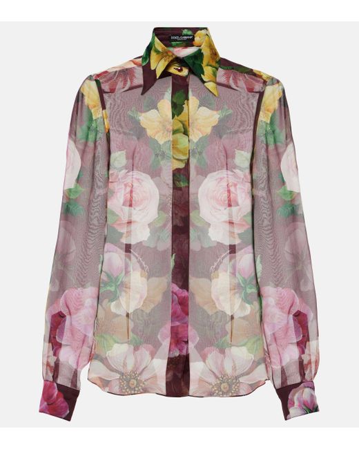 Dolce & Gabbana Pink Printed Silk Chiffon Blouse