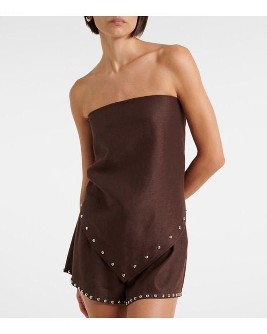 Staud Brown Samara Embellished Linen Top