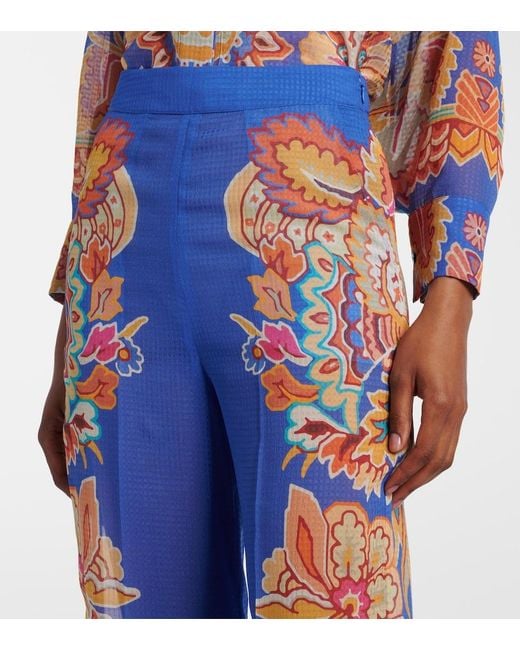 Etro Blue Paisley Wide-Leg Pants