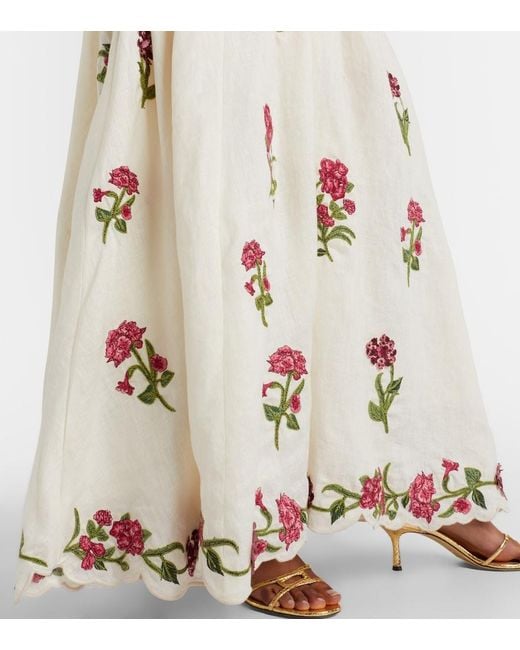 Agua Bendita Natural Siembra Embroidered Linen Maxi Dress