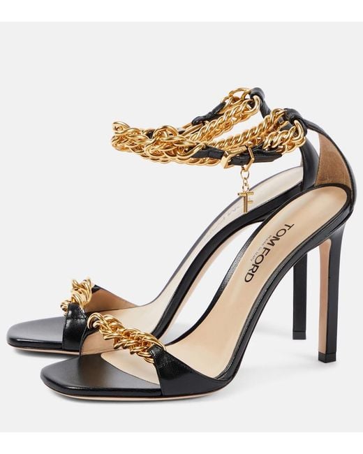 Tom Ford Metallic Zenith 105 Chain-Detail Leather Sandals
