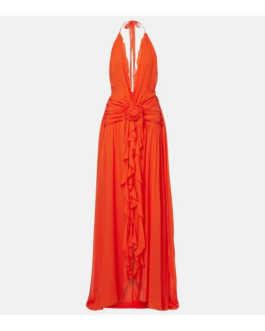 Blumarine Red Ruffled Georgette Gown