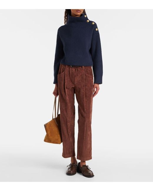 Brunello Cucinelli Blue Wool, Cashmere, And Silk Sweater