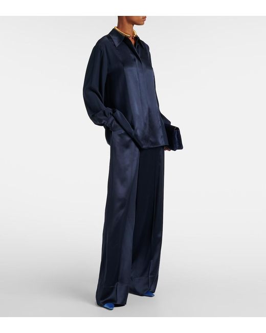 Pantalon Ample Dijon En Satin De Soie Joseph en coloris Blue