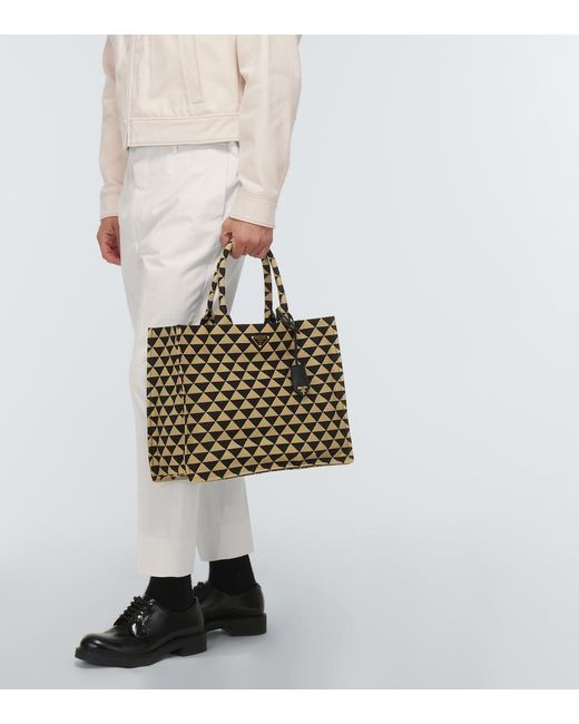 Prada Metallic Symbole Leather-Trimmed Tote Bag for men